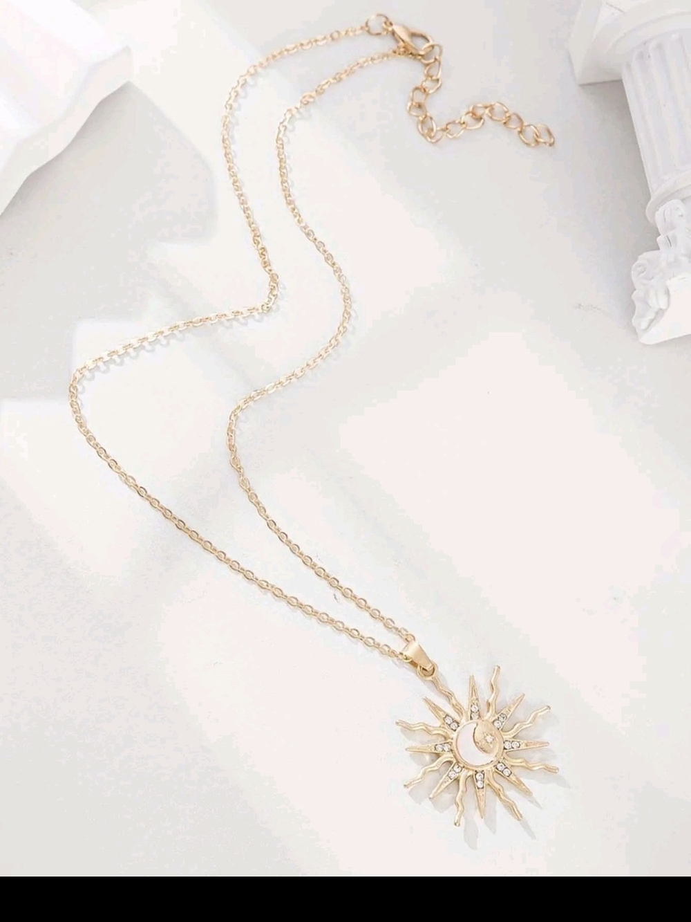 Gold Sun & Crescent Pendant Necklace -  Faux Women Jewelry